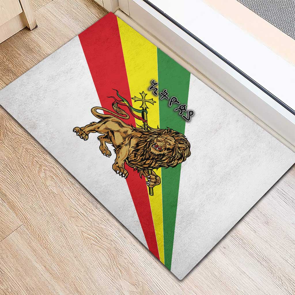 Ethiopia Rubber Doormat Lion Of Judah Emblem With Cross - Wonder Print Shop