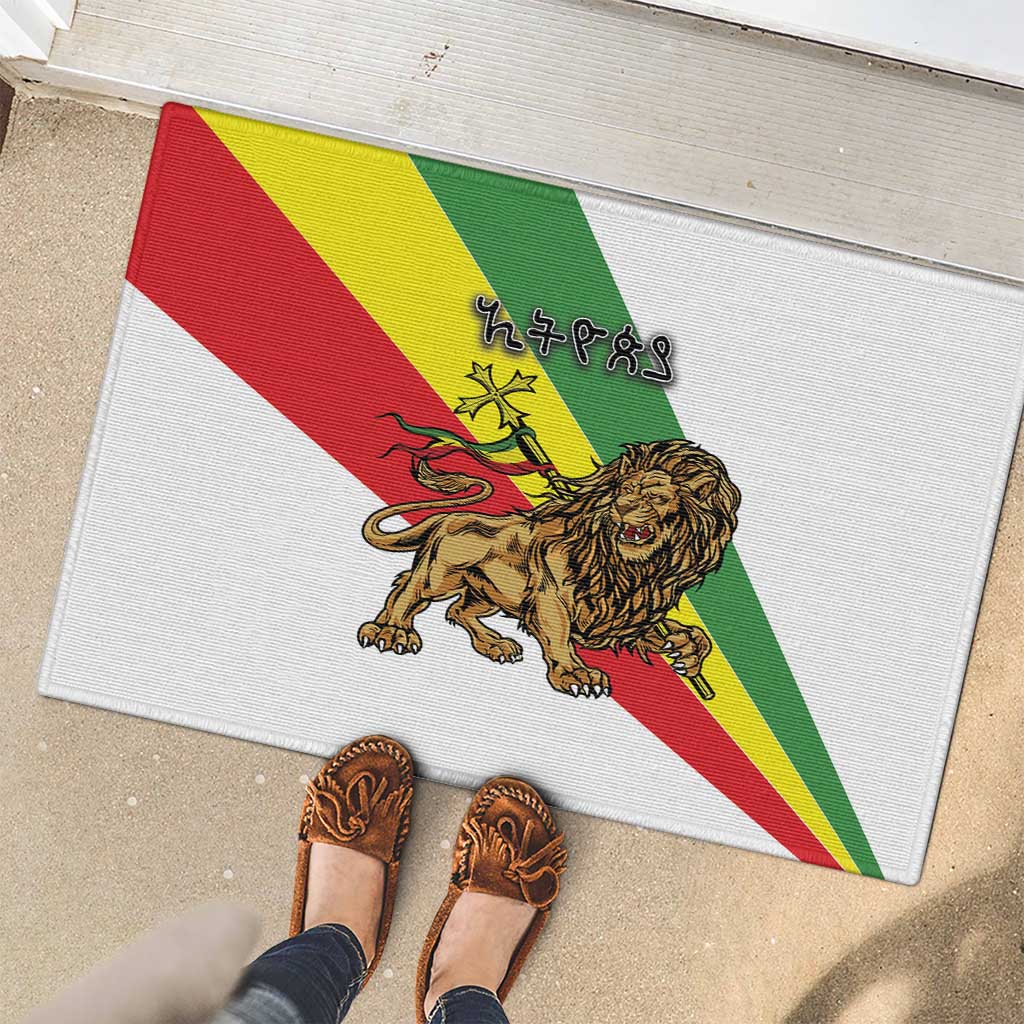 Ethiopia Rubber Doormat Lion Of Judah Emblem With Cross - Wonder Print Shop