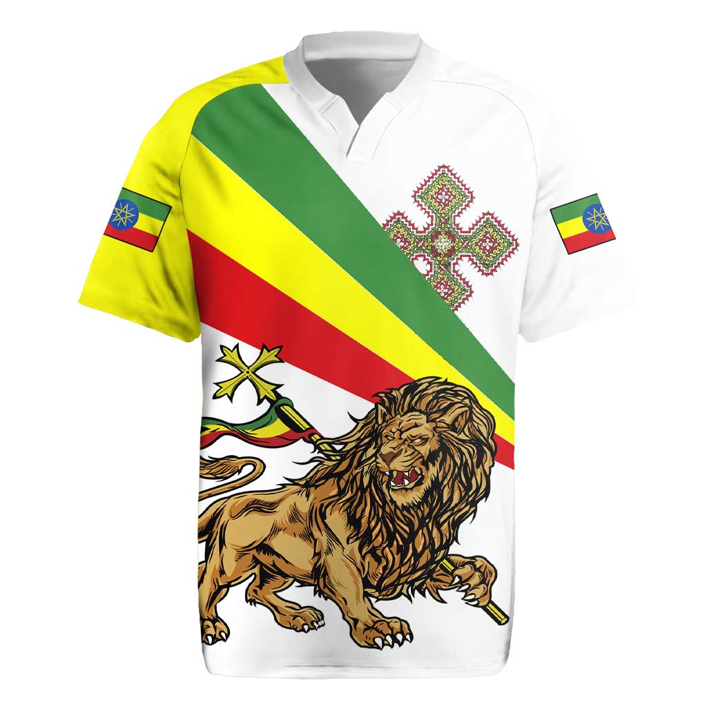 Ethiopia Rugby Jersey Lion Of Judah Emblem With Cross - Wonder Print Shop