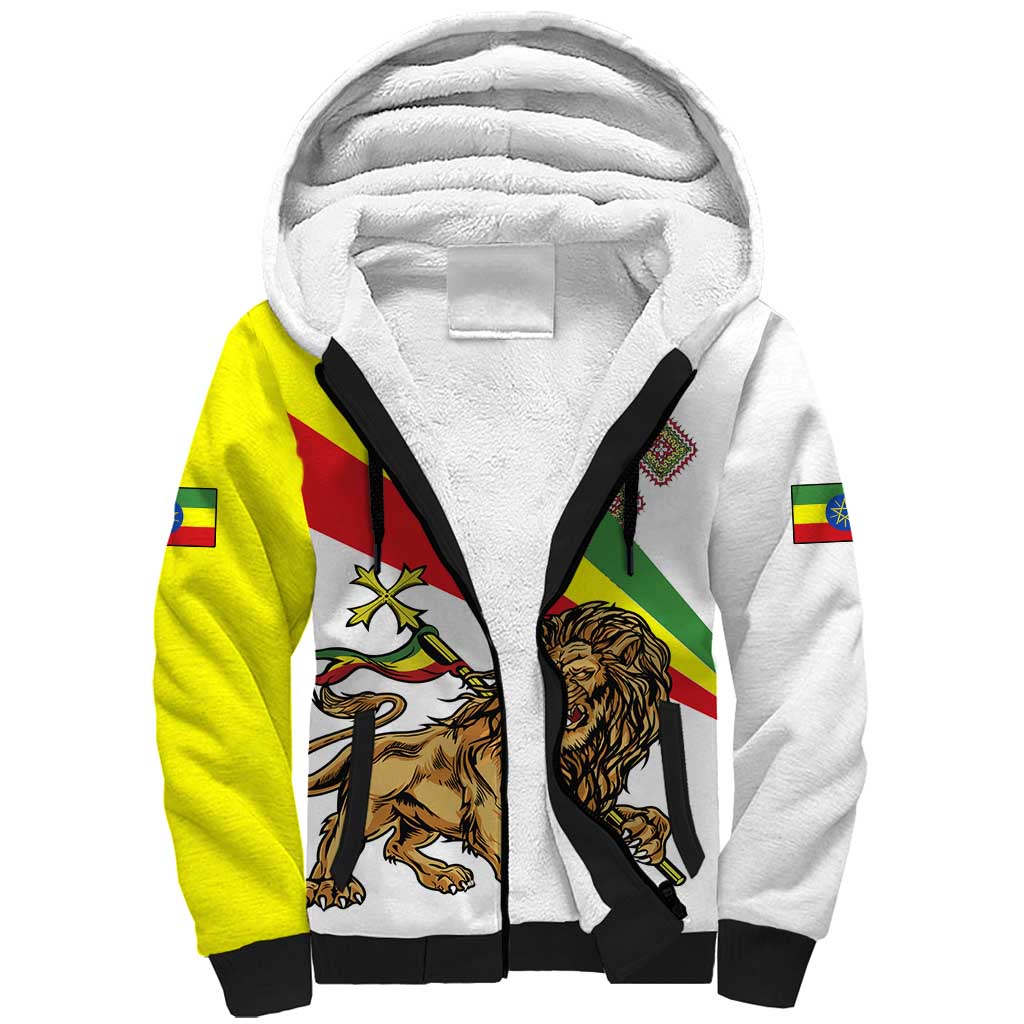 Ethiopia Sherpa Hoodie Lion Of Judah Emblem With Cross - Wonder Print Shop