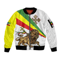 Ethiopia Sleeve Zip Bomber Jacket Lion Of Judah Emblem With Cross - Wonder Print Shop