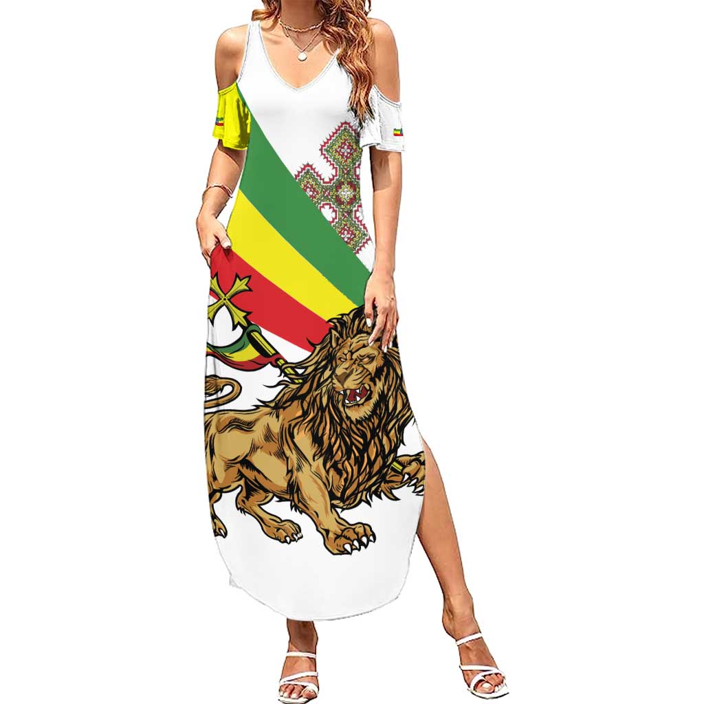 Ethiopia Summer Maxi Dress Lion Of Judah Emblem With Cross - Wonder Print Shop