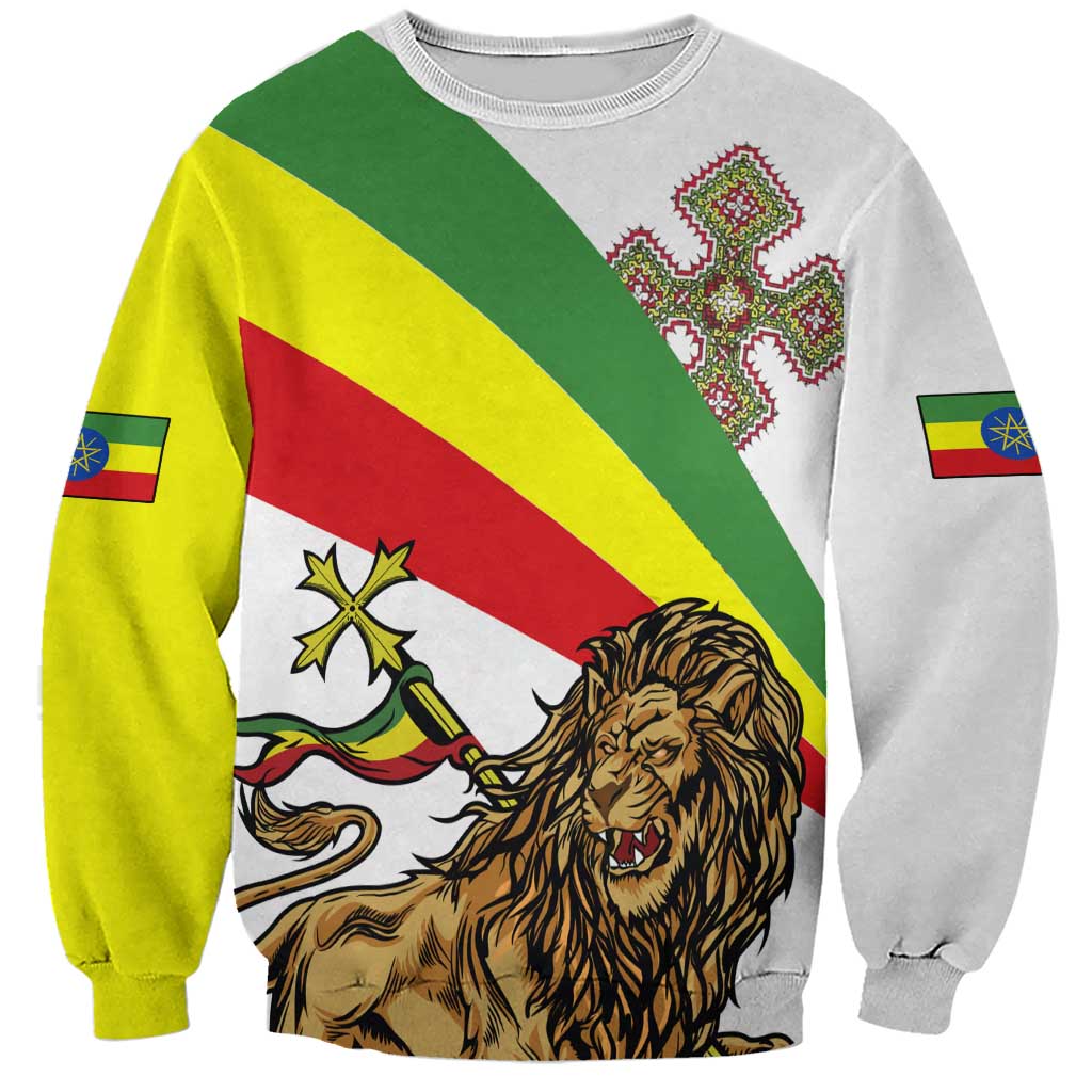 Ethiopia Sweatshirt Lion Of Judah Emblem With Cross - Wonder Print Shop
