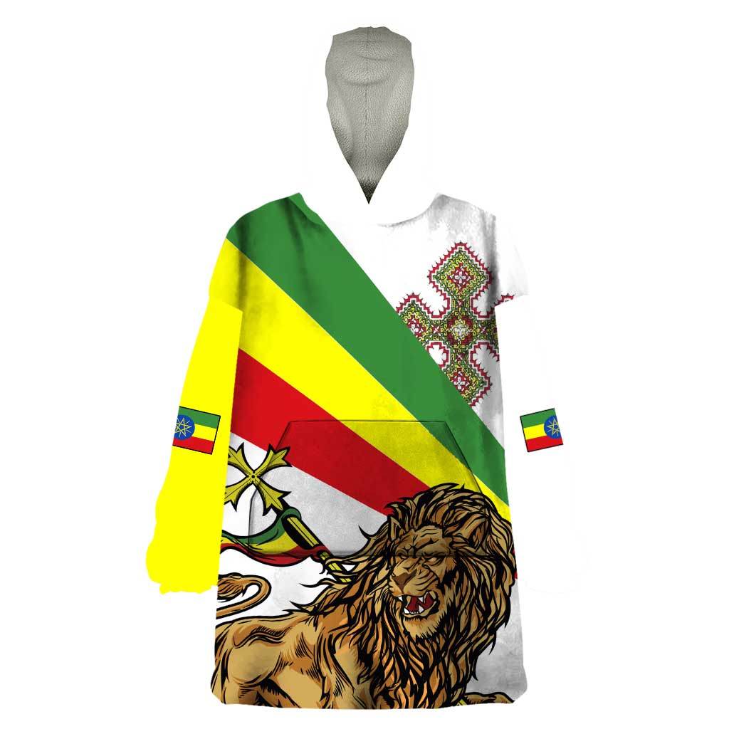 Ethiopia Wearable Blanket Hoodie Lion Of Judah Emblem With Cross - Wonder Print Shop