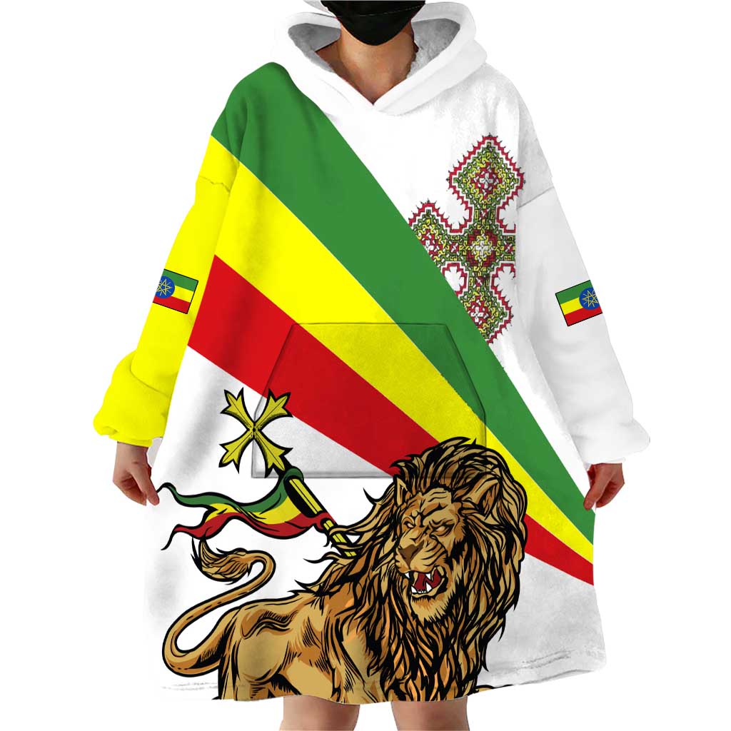 Ethiopia Wearable Blanket Hoodie Lion Of Judah Emblem With Cross - Wonder Print Shop
