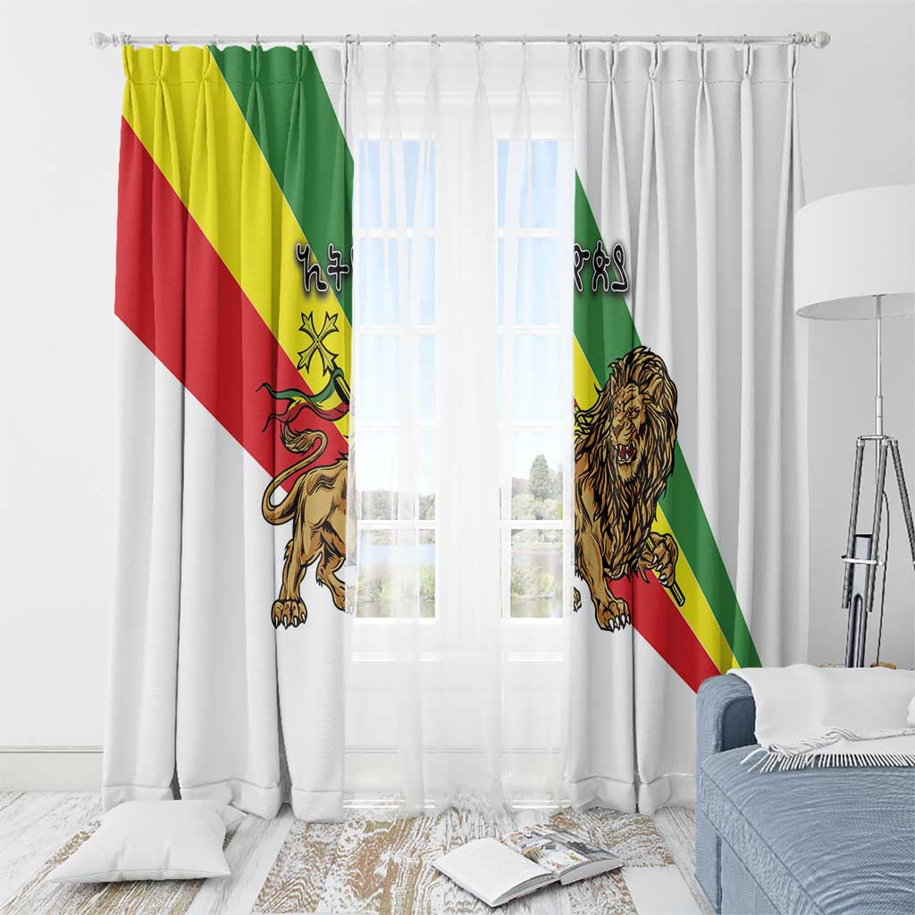 Ethiopia Window Curtain Lion Of Judah Emblem With Cross - Wonder Print Shop