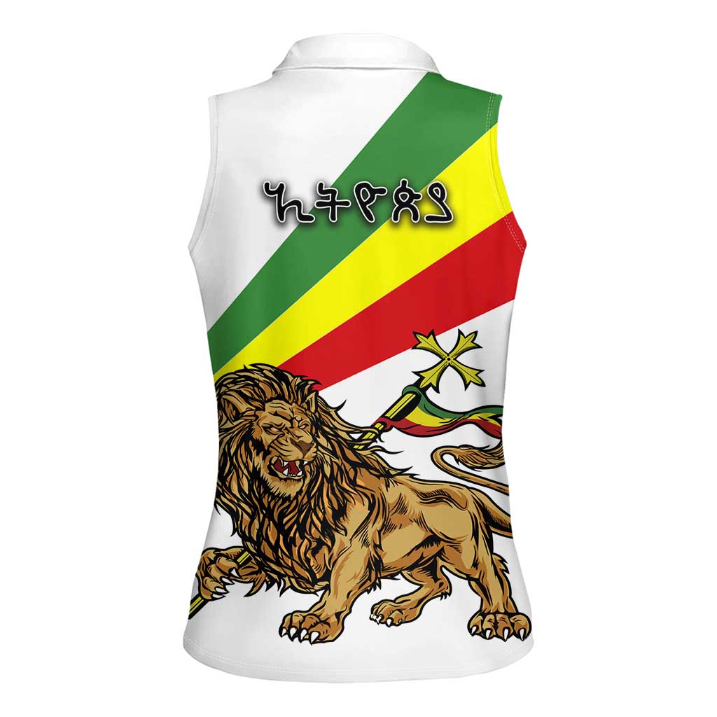 Ethiopia Women Sleeveless Polo Shirt Lion Of Judah Emblem With Cross - Wonder Print Shop