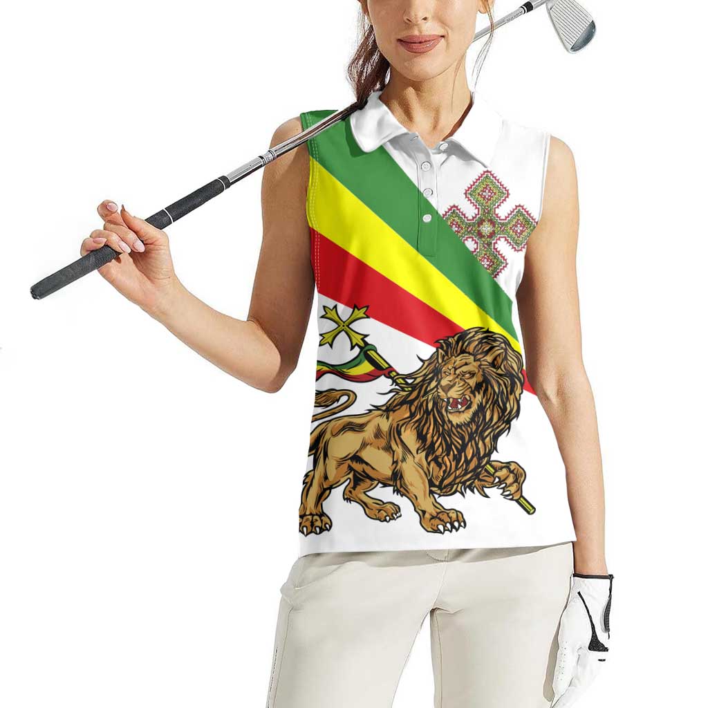 Ethiopia Women Sleeveless Polo Shirt Lion Of Judah Emblem With Cross - Wonder Print Shop