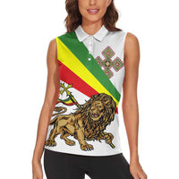 Ethiopia Women Sleeveless Polo Shirt Lion Of Judah Emblem With Cross - Wonder Print Shop