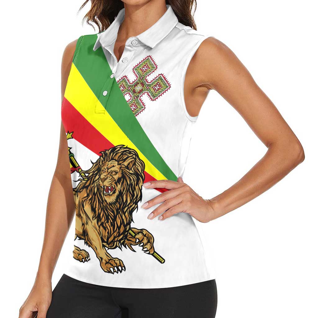 Ethiopia Women Sleeveless Polo Shirt Lion Of Judah Emblem With Cross - Wonder Print Shop