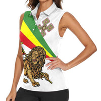Ethiopia Women Sleeveless Polo Shirt Lion Of Judah Emblem With Cross - Wonder Print Shop
