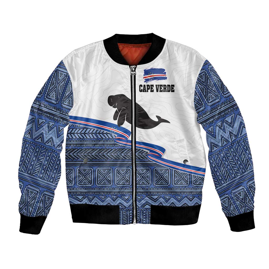 Cape Verde Manatee Bomber Jacket Pattern With Flag Color - Wonder Print Shop