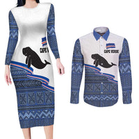 Cape Verde Manatee Couples Matching Long Sleeve Bodycon Dress and Long Sleeve Button Shirt Pattern With Flag Color - Wonder Print Shop