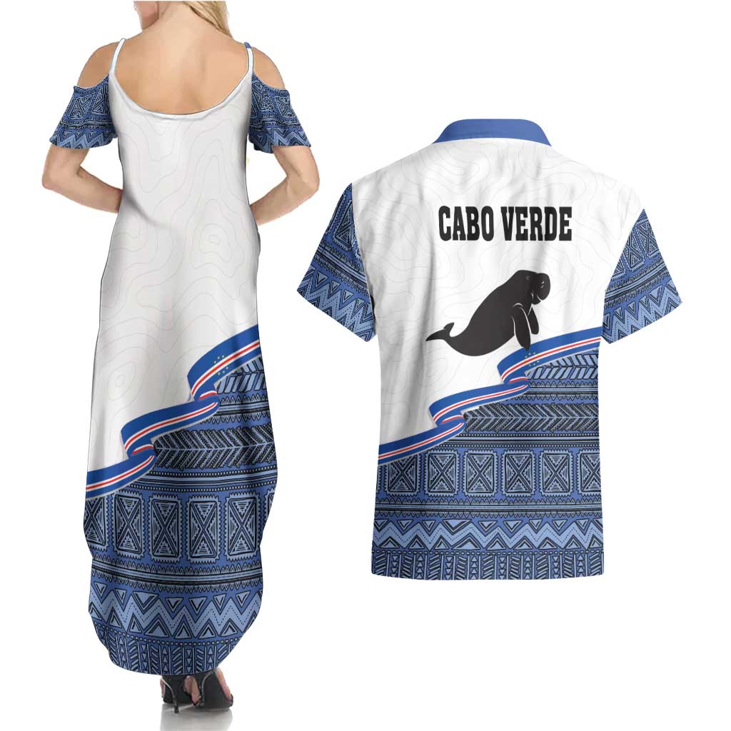 Cape Verde Manatee Couples Matching Summer Maxi Dress and Hawaiian Shirt Pattern With Flag Color - Wonder Print Shop