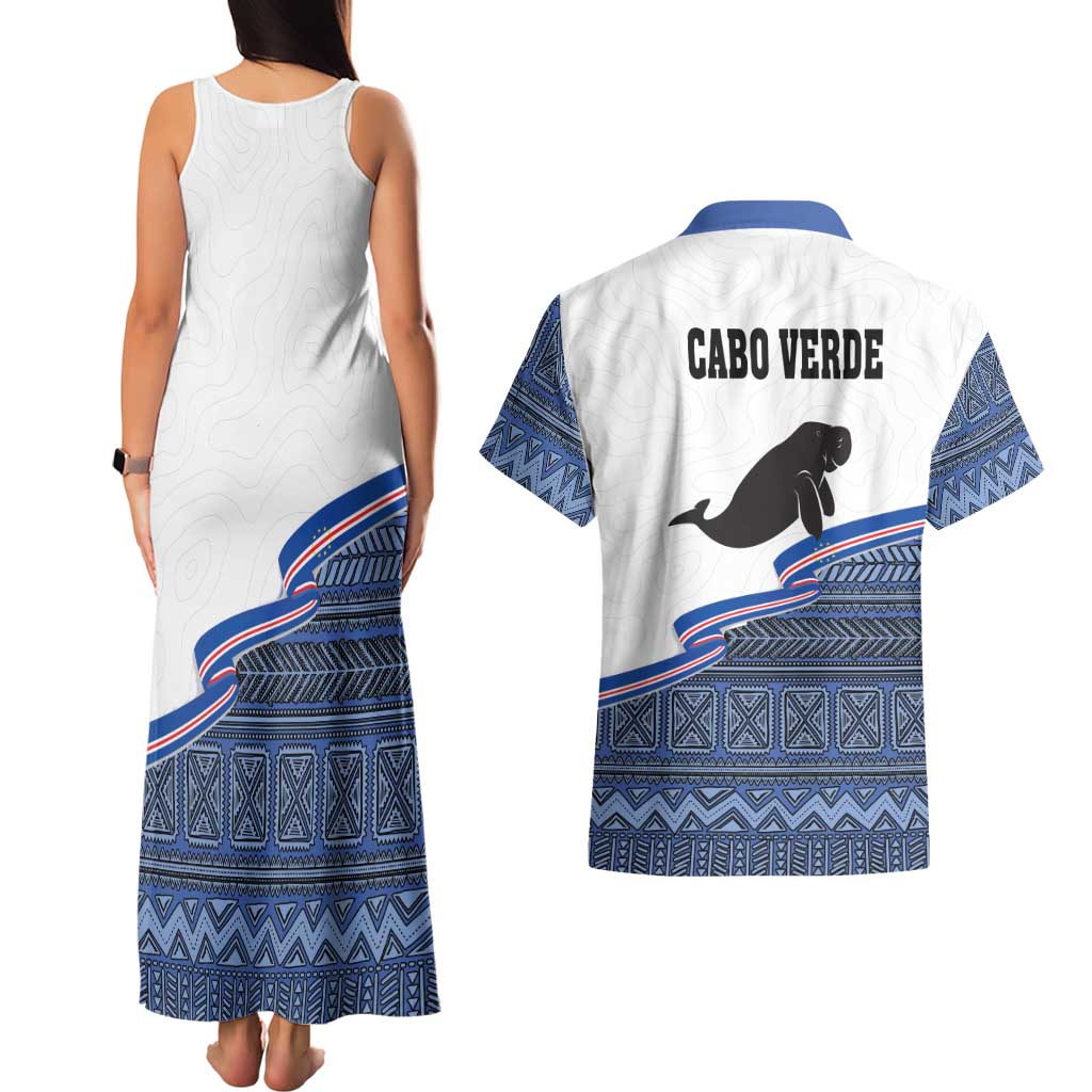 Cape Verde Manatee Couples Matching Tank Maxi Dress and Hawaiian Shirt Pattern With Flag Color - Wonder Print Shop