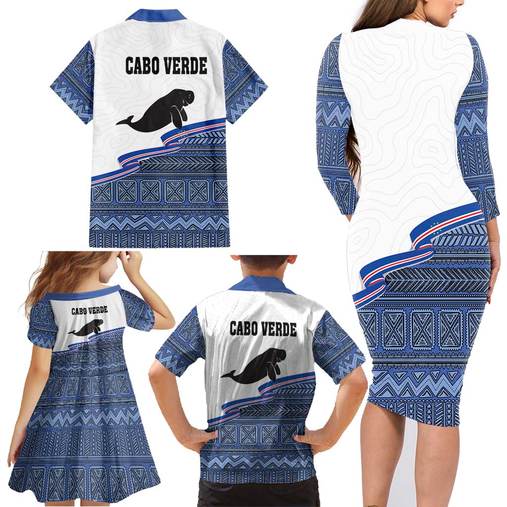 Cape Verde Manatee Family Matching Long Sleeve Bodycon Dress and Hawaiian Shirt Pattern With Flag Color - Wonder Print Shop