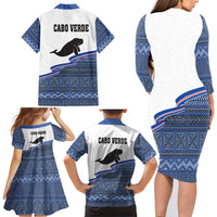 Cape Verde Manatee Family Matching Long Sleeve Bodycon Dress and Hawaiian Shirt Pattern With Flag Color - Wonder Print Shop