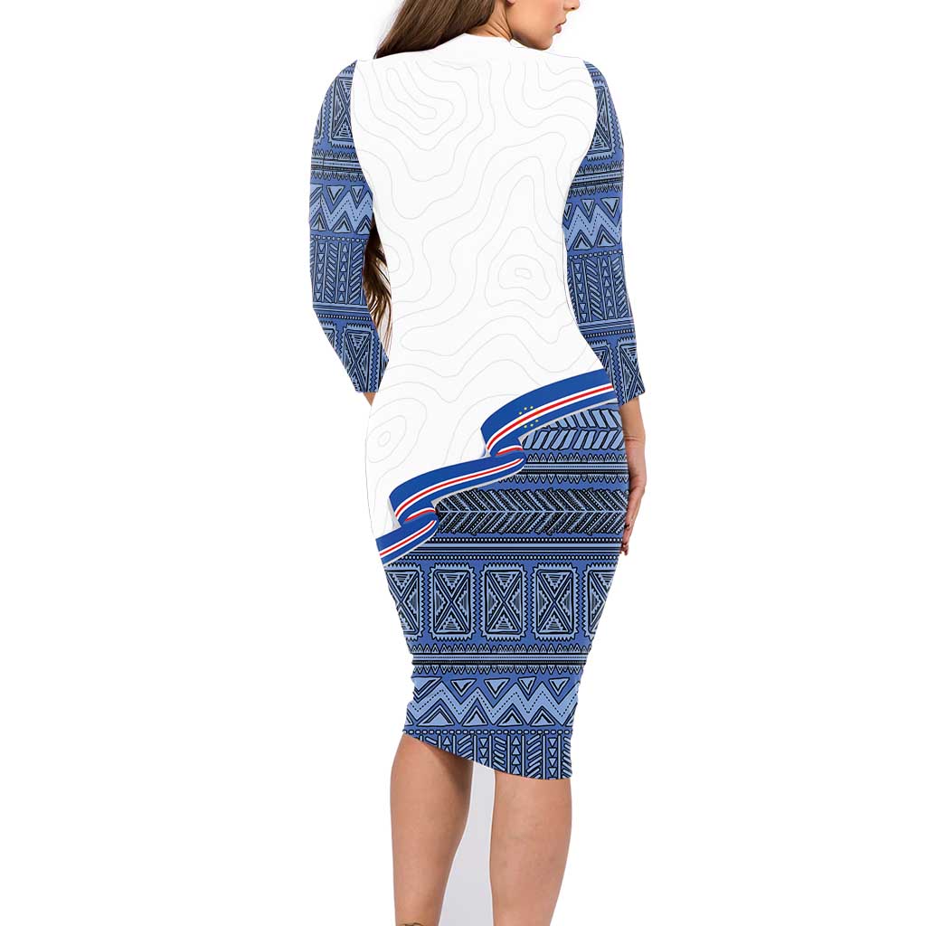Cape Verde Manatee Family Matching Long Sleeve Bodycon Dress and Hawaiian Shirt Pattern With Flag Color - Wonder Print Shop