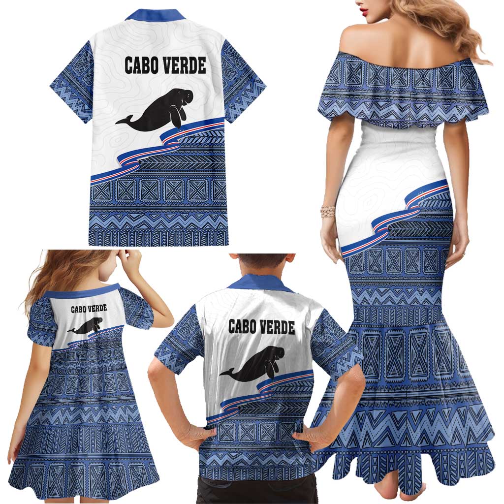 Cape Verde Manatee Family Matching Mermaid Dress and Hawaiian Shirt Pattern With Flag Color - Wonder Print Shop
