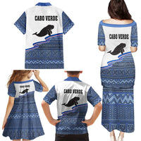 Cape Verde Manatee Family Matching Puletasi and Hawaiian Shirt Pattern With Flag Color - Wonder Print Shop
