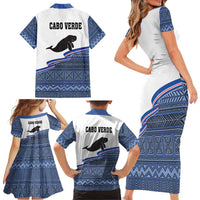 Cape Verde Manatee Family Matching Short Sleeve Bodycon Dress and Hawaiian Shirt Pattern With Flag Color - Wonder Print Shop