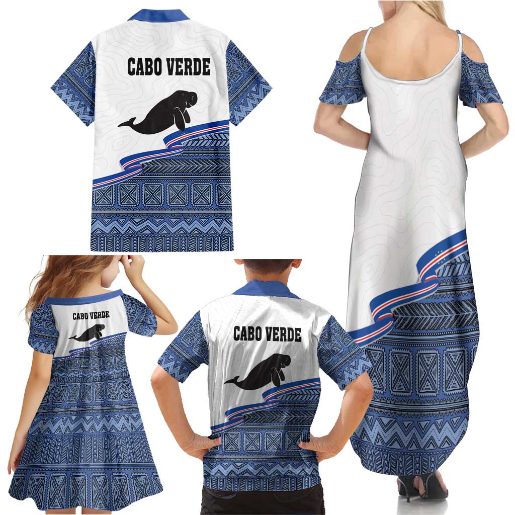 Cape Verde Manatee Family Matching Summer Maxi Dress and Hawaiian Shirt Pattern With Flag Color - Wonder Print Shop