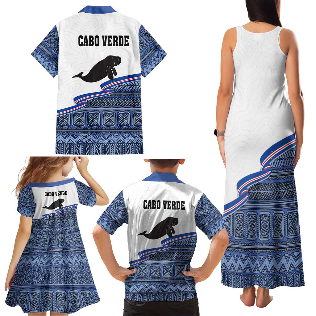Cape Verde Manatee Family Matching Tank Maxi Dress and Hawaiian Shirt Pattern With Flag Color - Wonder Print Shop