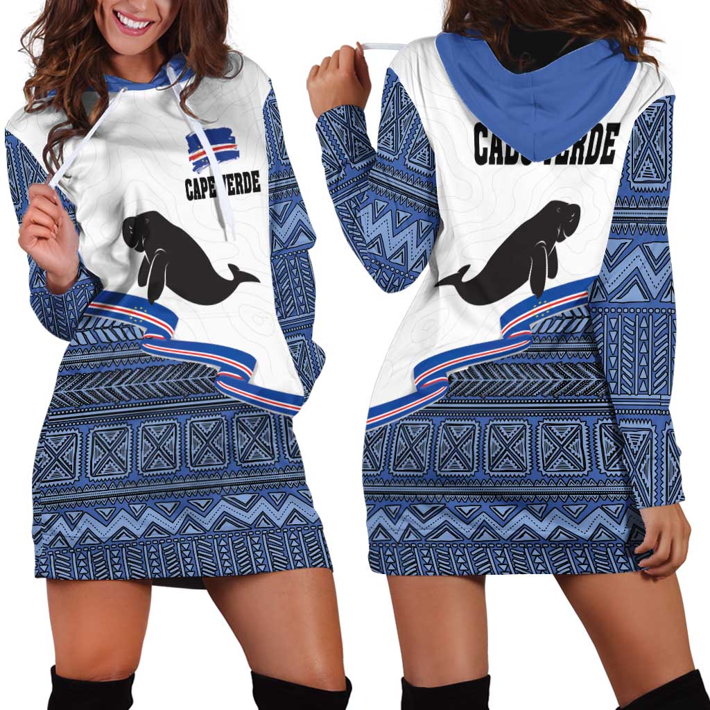 Cape Verde Manatee Hoodie Dress Pattern With Flag Color - Wonder Print Shop