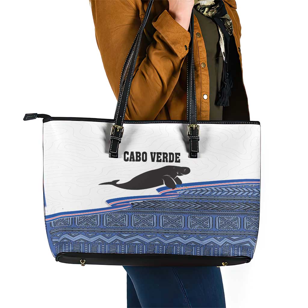 Cape Verde Manatee Leather Tote Bag Pattern With Flag Color - Wonder Print Shop
