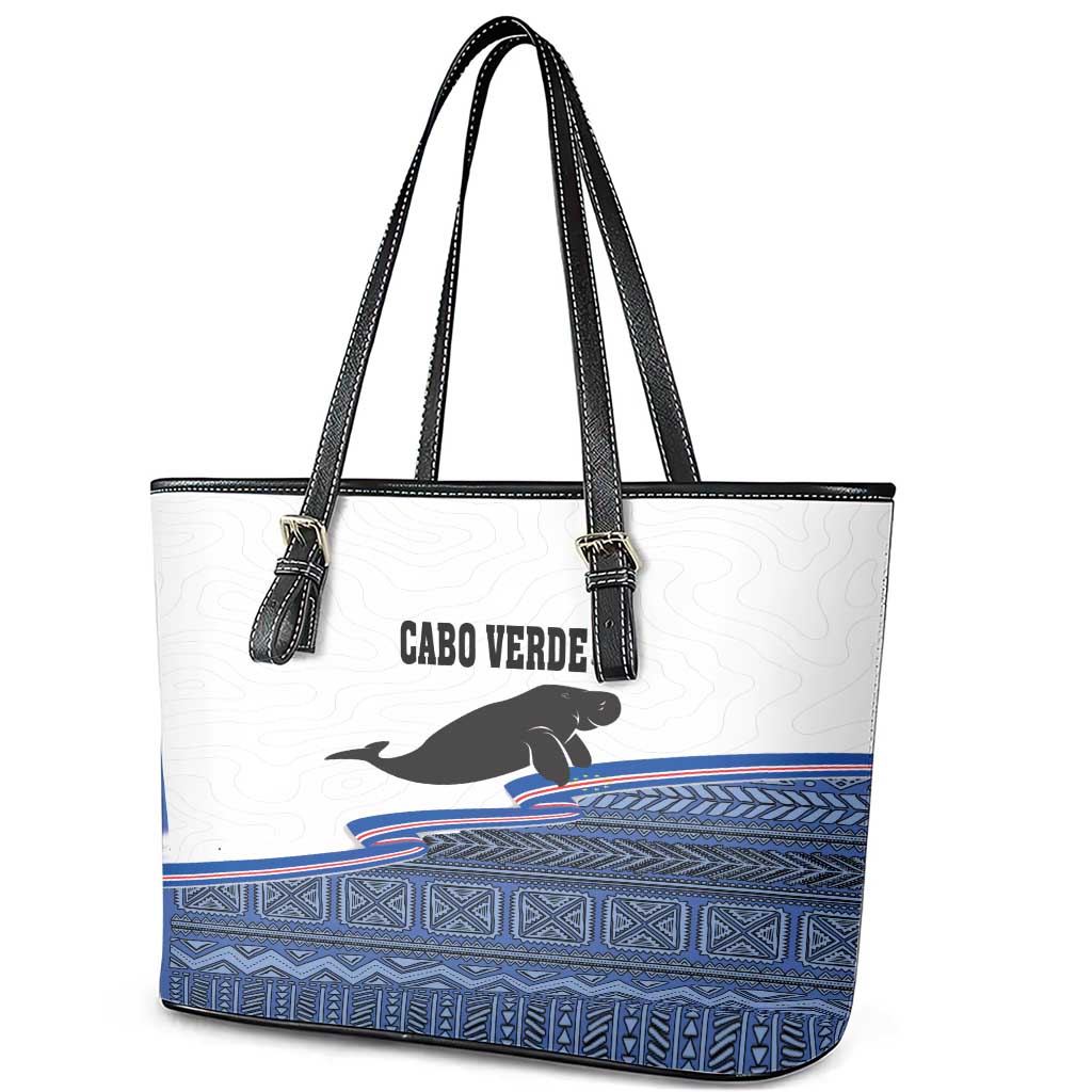 Cape Verde Manatee Leather Tote Bag Pattern With Flag Color - Wonder Print Shop