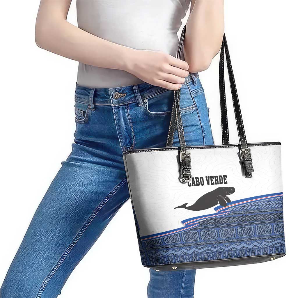 Cape Verde Manatee Leather Tote Bag Pattern With Flag Color - Wonder Print Shop