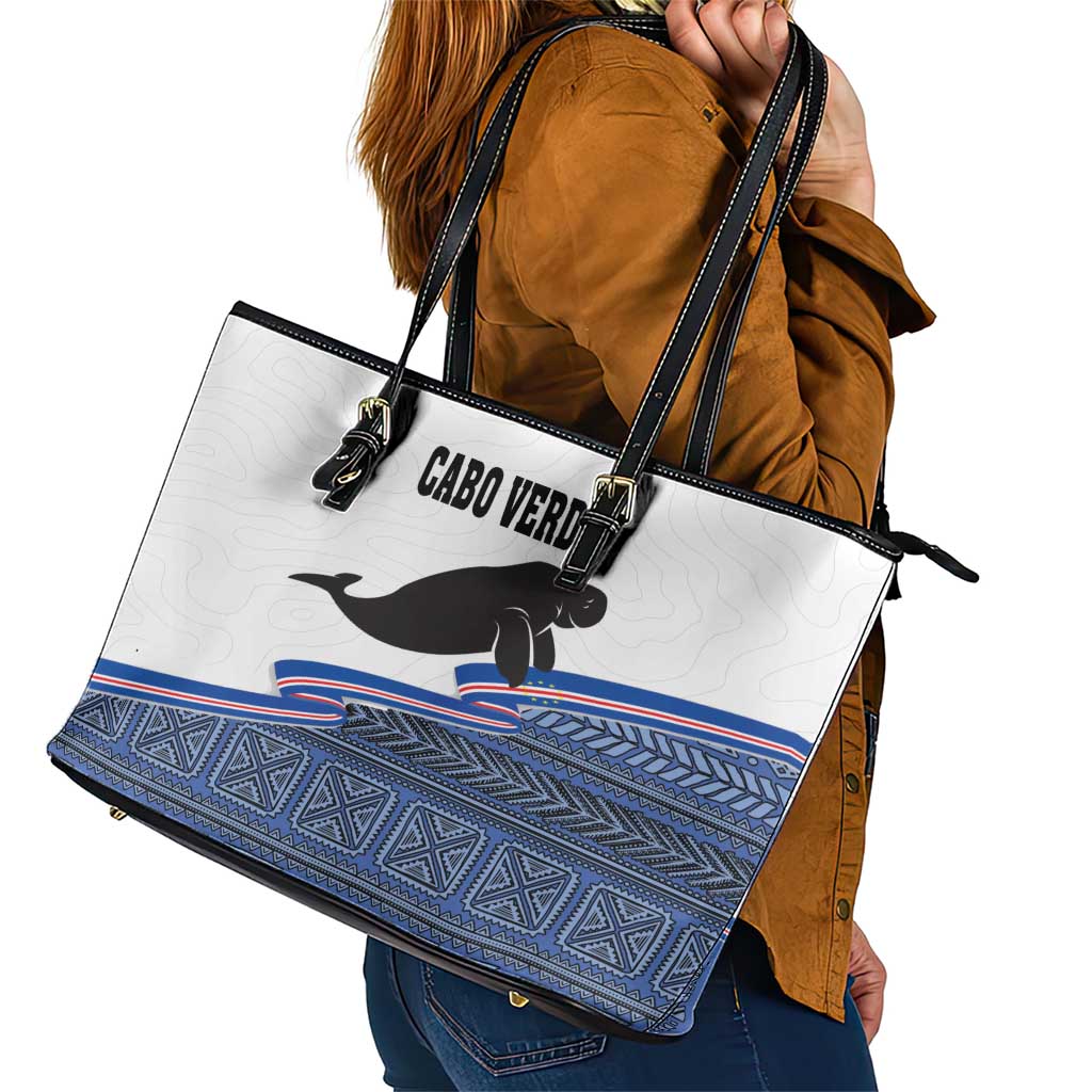 Cape Verde Manatee Leather Tote Bag Pattern With Flag Color - Wonder Print Shop