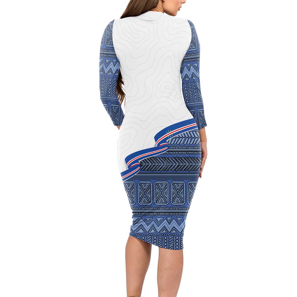 Cape Verde Manatee Long Sleeve Bodycon Dress Pattern With Flag Color - Wonder Print Shop