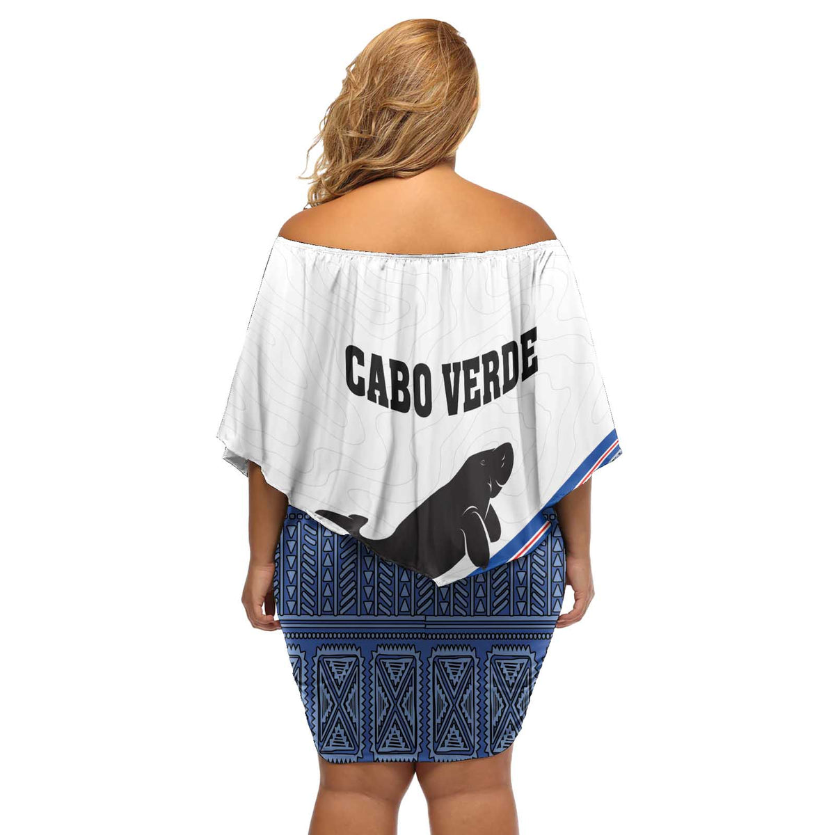 Cape Verde Manatee Off Shoulder Short Dress Pattern With Flag Color - Wonder Print Shop