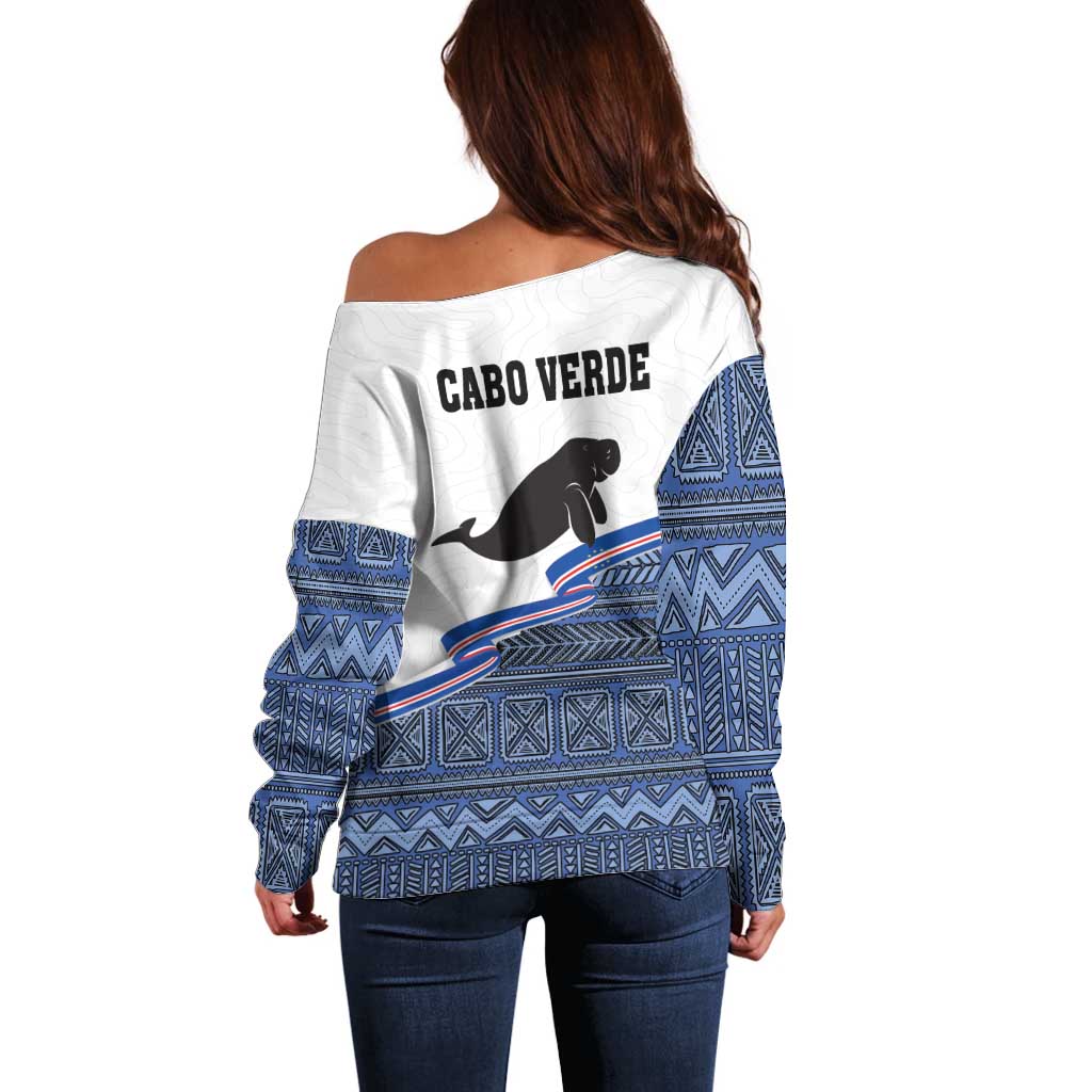 Cape Verde Manatee Off Shoulder Sweater Pattern With Flag Color - Wonder Print Shop