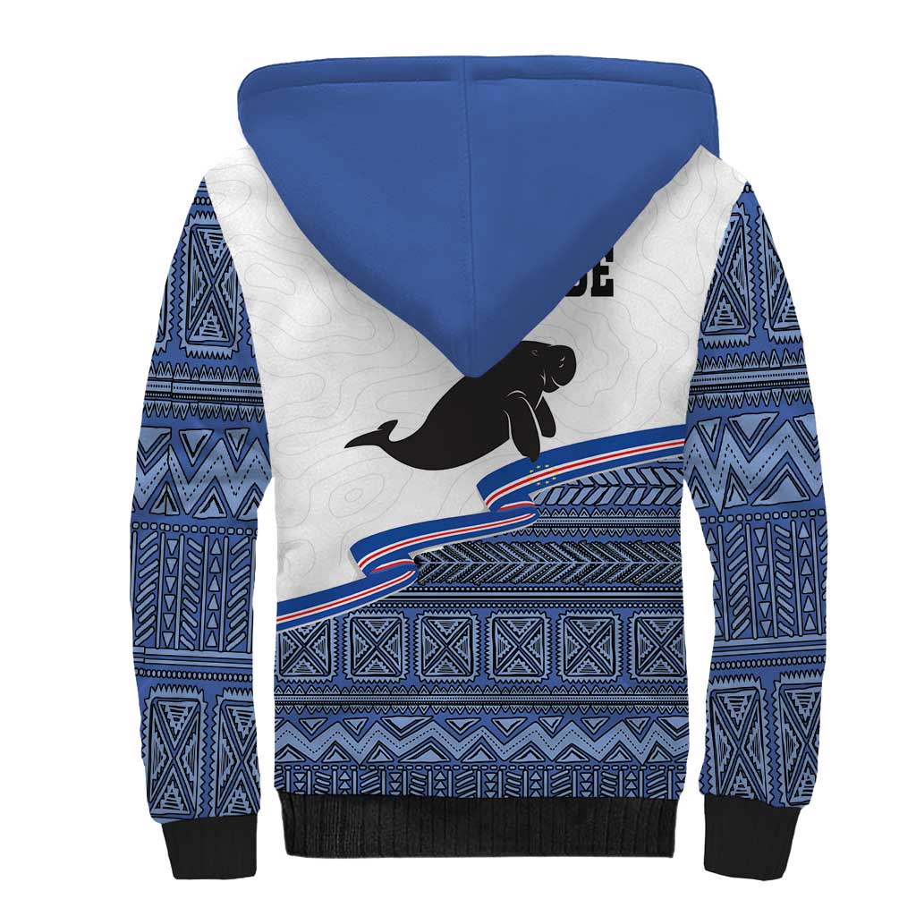 Cape Verde Manatee Sherpa Hoodie Pattern With Flag Color - Wonder Print Shop