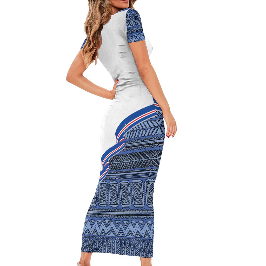 Cape Verde Manatee Short Sleeve Bodycon Dress Pattern With Flag Color - Wonder Print Shop