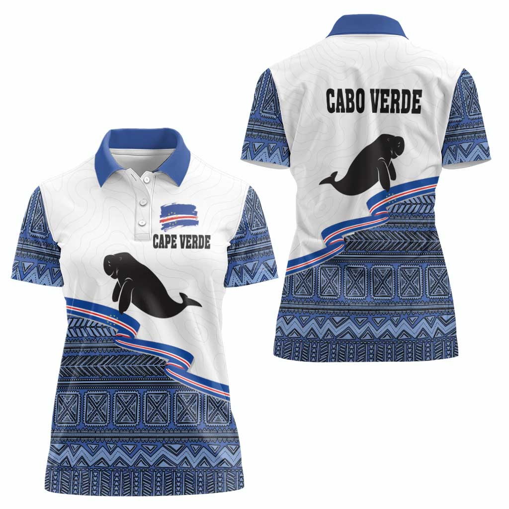 Cape Verde Manatee Women Polo Shirt Pattern With Flag Color - Wonder Print Shop