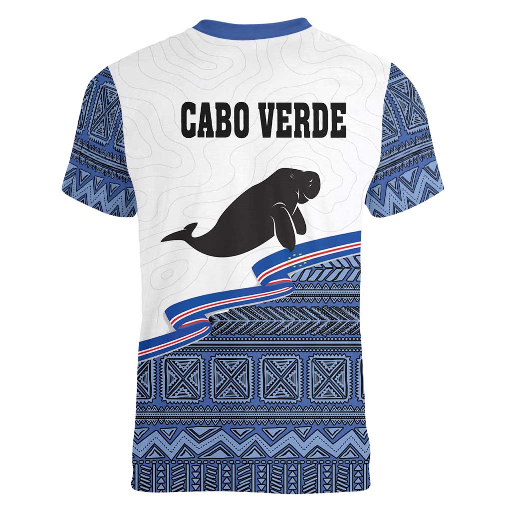 Cape Verde Manatee Women V-Neck T-Shirt Pattern With Flag Color - Wonder Print Shop