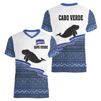Cape Verde Manatee Women V-Neck T-Shirt Pattern With Flag Color - Wonder Print Shop