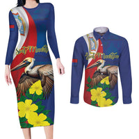 Personalized Sint Maarten Flag Day Couples Matching Long Sleeve Bodycon Dress and Long Sleeve Button Shirt 40th Anniversary Semper Progrediens