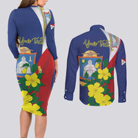 Personalized Sint Maarten Flag Day Couples Matching Long Sleeve Bodycon Dress and Long Sleeve Button Shirt 40th Anniversary Semper Progrediens
