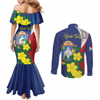 Personalized Sint Maarten Flag Day Couples Matching Mermaid Dress and Long Sleeve Button Shirt 40th Anniversary Semper Progrediens