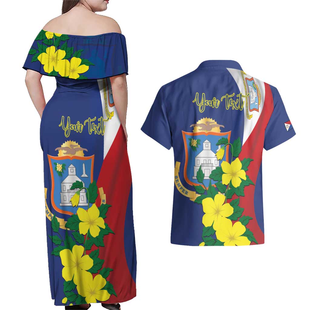Personalized Sint Maarten Flag Day Couples Matching Off Shoulder Maxi Dress and Hawaiian Shirt 40th Anniversary Semper Progrediens
