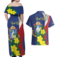 Personalized Sint Maarten Flag Day Couples Matching Off Shoulder Maxi Dress and Hawaiian Shirt 40th Anniversary Semper Progrediens