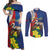 Personalized Sint Maarten Flag Day Couples Matching Off Shoulder Maxi Dress and Long Sleeve Button Shirt 40th Anniversary Semper Progrediens
