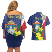 Personalized Sint Maarten Flag Day Couples Matching Off Shoulder Short Dress and Hawaiian Shirt 40th Anniversary Semper Progrediens
