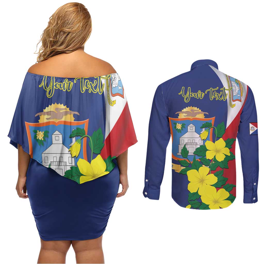 Personalized Sint Maarten Flag Day Couples Matching Off Shoulder Short Dress and Long Sleeve Button Shirt 40th Anniversary Semper Progrediens