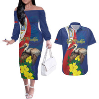 Personalized Sint Maarten Flag Day Couples Matching Off The Shoulder Long Sleeve Dress and Hawaiian Shirt 40th Anniversary Semper Progrediens