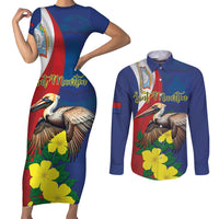 Personalized Sint Maarten Flag Day Couples Matching Short Sleeve Bodycon Dress and Long Sleeve Button Shirt 40th Anniversary Semper Progrediens